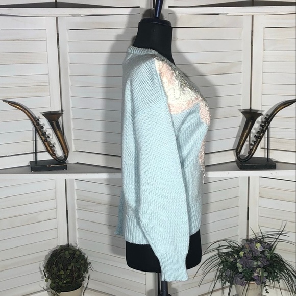 Vintage 90s Jaclyn Smith Pullover Sweater Beaded Paisley Detailing Light Blue S - Picture 3 of 15